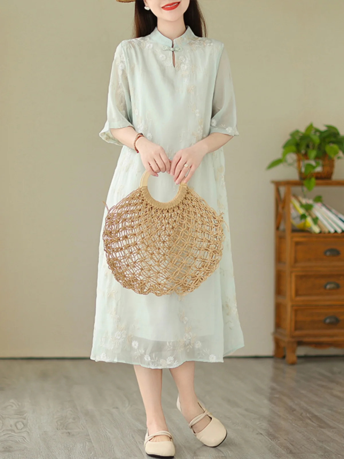 

Ele Chinese Sle Embroidered Dr Women's Summer Heavy Work A-Line Midi Skirt Super Fairy Aosphere Dr