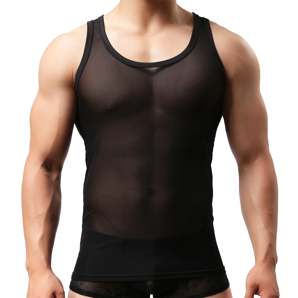 

Sexy Mens Undershirts Transparent Mesh T-shirts Vest Short Sleeve/ Long Sleeve / Sleeveless Men Tees Tank Tops Home Sheer Tops