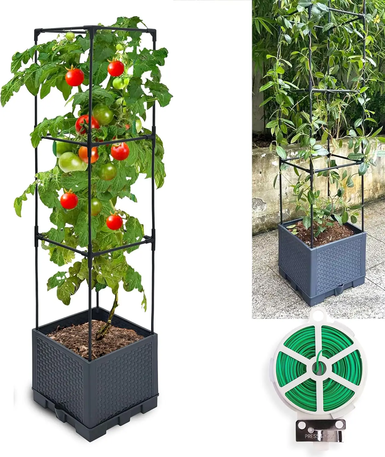 

Raised Garden Bed Planter Boxes, 1 Pack 44" Self-Watering Tomato Planter with Trellis for Climbing Vegetables Plants Grape Fruit