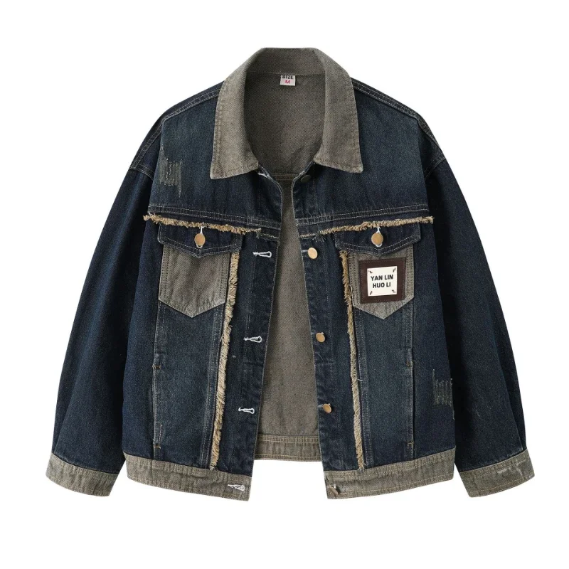 الربيع والخريف الربط الخام حافة الدنيم معطف المرأة الجديدة فضفاضة Bf الرياح الرجعية سترة السيدات فضفاضة قصيرة راعية البقر معاطف القمم