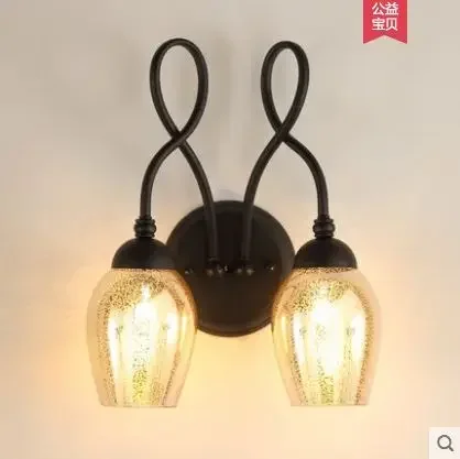 

American wall lamp living room TV background wall double head glass bedroom creative design staircase aisle lamps