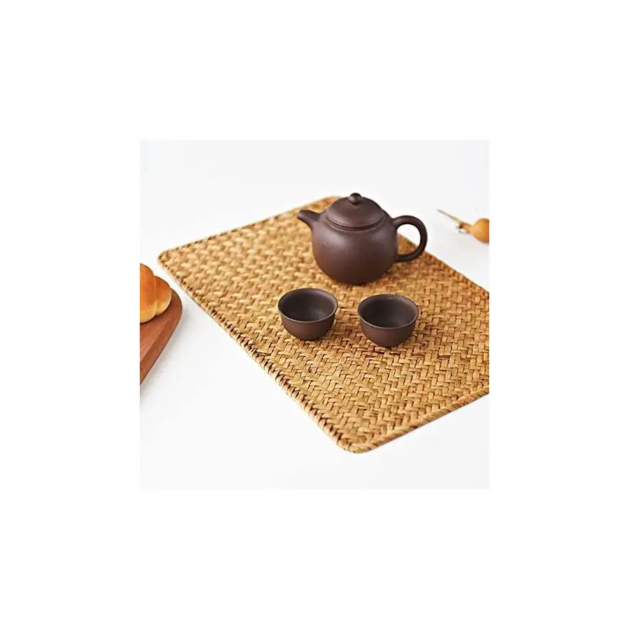 

Pack Rectangular Woven Placemats, Rattan Wicker Table Mats, 17 x 12, Natural Seagrass Place Mats for Dining Table