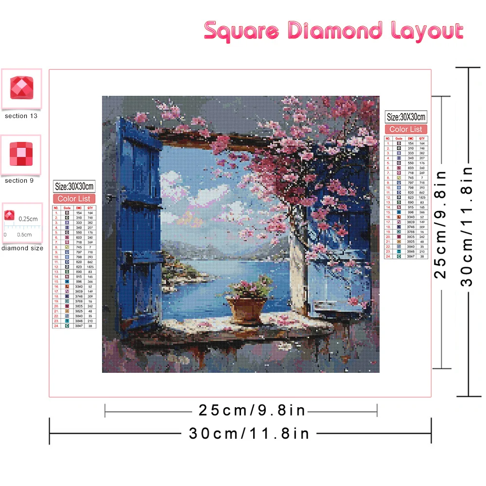 Huacan Diamond Painting Landscape Window Kit Full Embroidery Flower Wall Decorative Rhinestone Pictures For Home