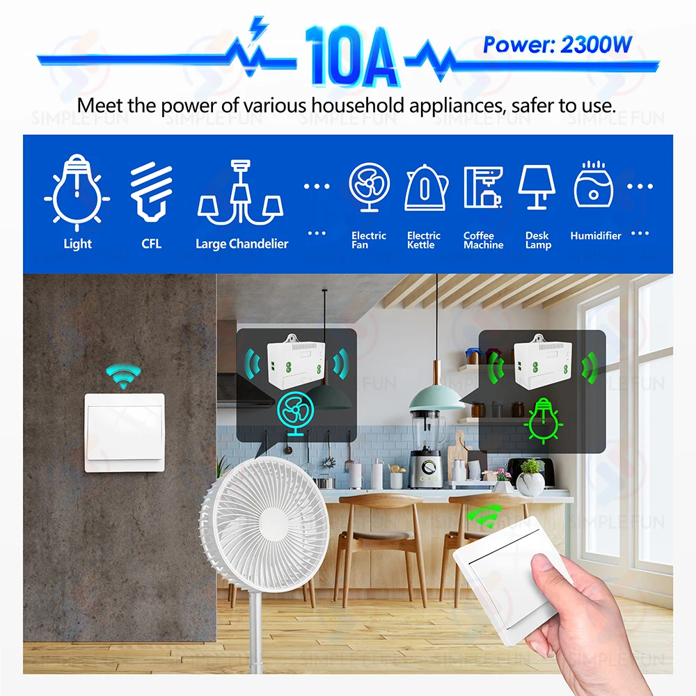 433MHz Kinetic Wireless Light Switch Self Powered Wireless Wall Switch No Need Battery 110V 220V Relay Module with Fuse for Lamp