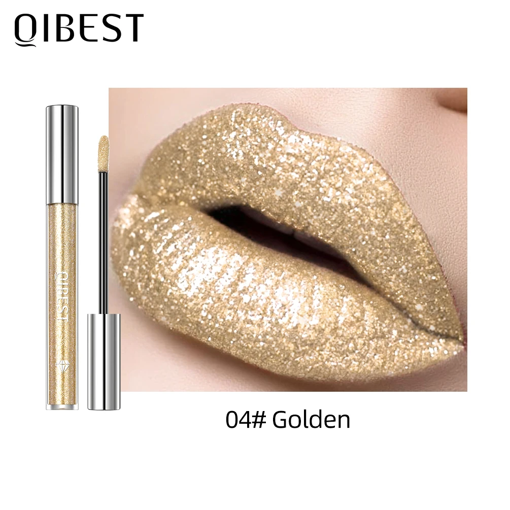 Lápiz labial líquido con purpurina de diamante, resistente al agua, de larga duración, brillo de labios brillante perla, maquillaje de tinte de esmalte de labios encantador de Metal para mujer