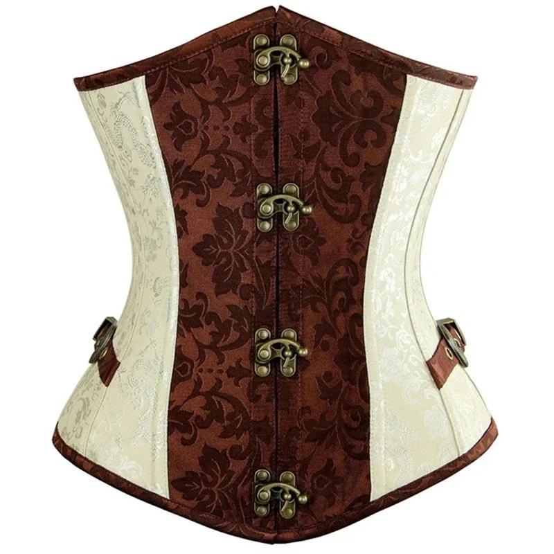 

Sexy Women Slimming Belt Steampunk Underbust Corsets Vintage Jacquard Gothic Bustiers Lace-up Brown Bodice Waist Cincher