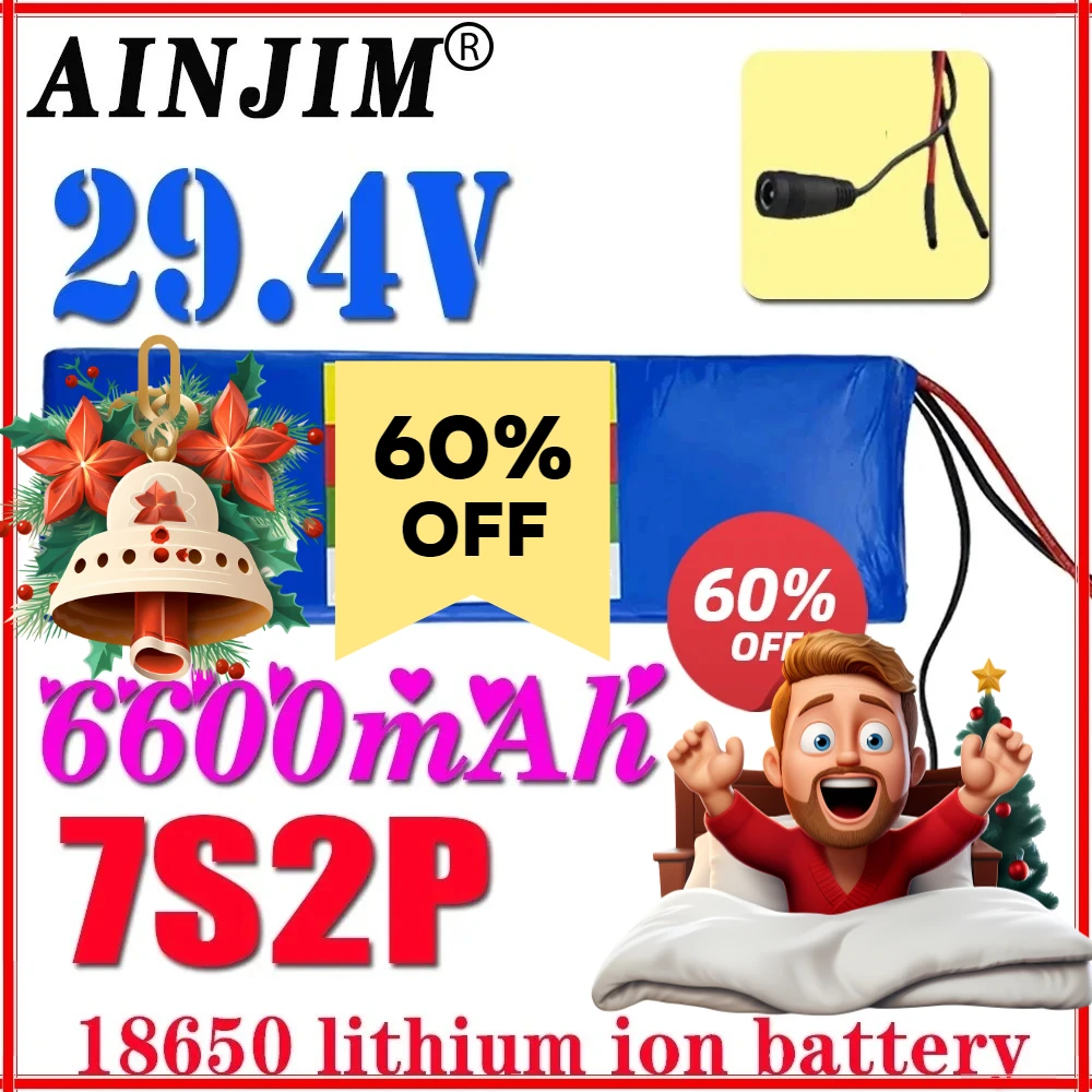 

18650 24v 6.6ah 7s2p Lithium-ion rechargeable battery 29.4v 6600mah battery pack+2a charger