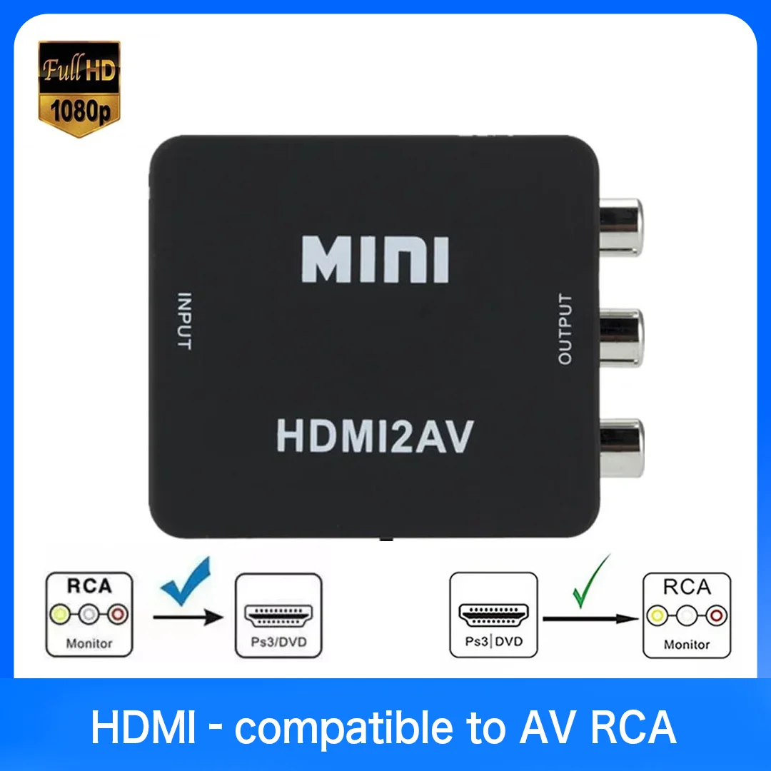 1080P Mini HDMI‑compatible to AV RCA CVBS L/R Composite Video Scaler Adapter HDMI2AV Converter For Old TV TV Box PS3 PC Laptop