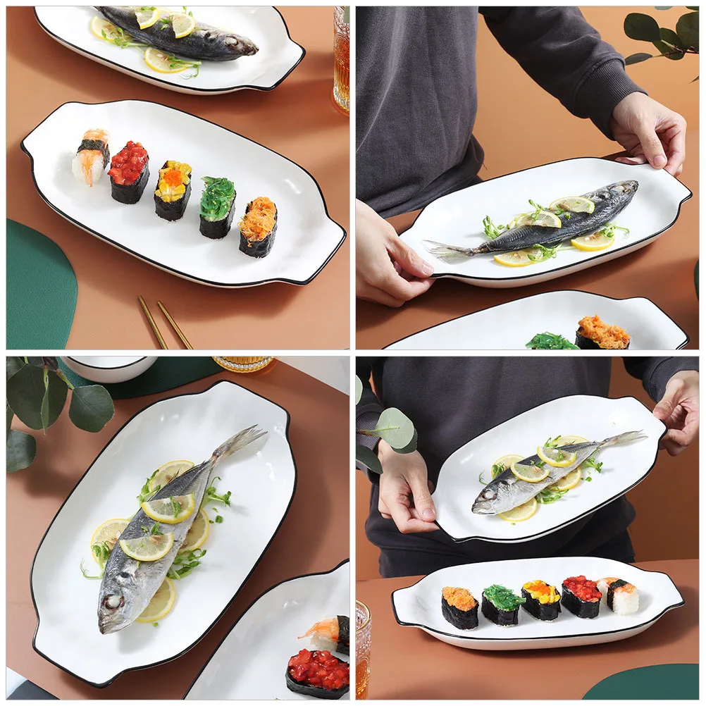 

Deep Ceramic Double Handle Bakeware Suitable for Pie Fish Serving Vegetable Plate Kitchen Supplies Fishing Cooking Set