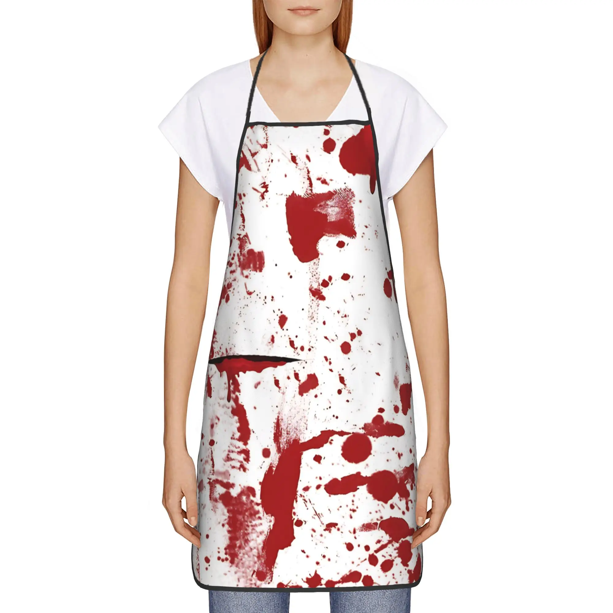 Bloody Smear Design National Horror Movie Day Scary Halloween Design Apron Household Kitchen Restraunt Manicure Aprons Pocket