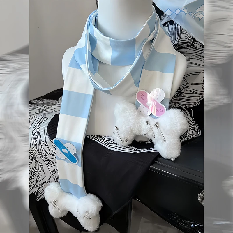 Blue White Stripe Scarves Subculture Harajuku Y2k Cospaly Sweet Cute Autumn 2024 Scarf Clothes Accessories Women New Scarf