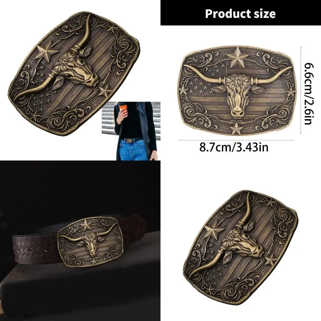 

39BB Ethnic Carved Head Buckle for Men Women Belt Metallic Belt Buckle Western Buckle for Jeans Pants Belt Accessories