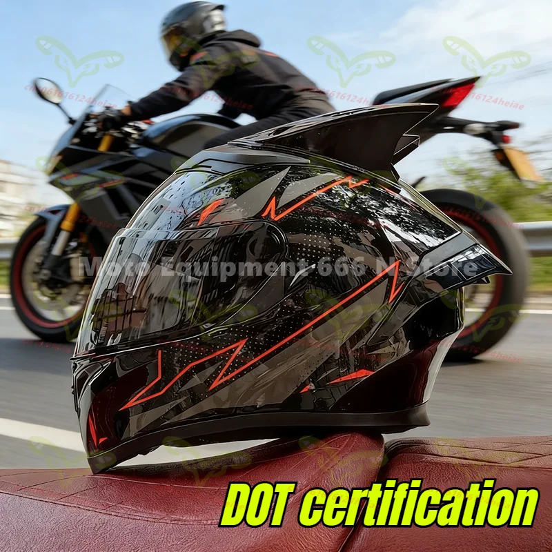 

Jiekai DOT Approved Full Face Motorcycle Helmet - Dual Lens Flip Up Racing Helmet with Personality Horns Jk316