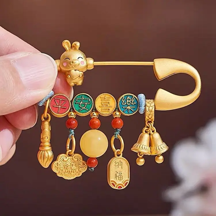 

Chinese wind Zodiac baby pins go out to prevent fright Ping An Joy beeswax to shock pregnant mother brooch one-year-old gift