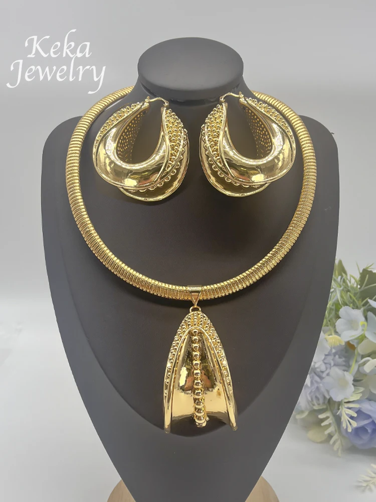 

Dubai Fashion Women Necklace Earrings Set Gold Plated 22k Exquisite Jewelry America African Bride Jewelry Wedding Party Gifts