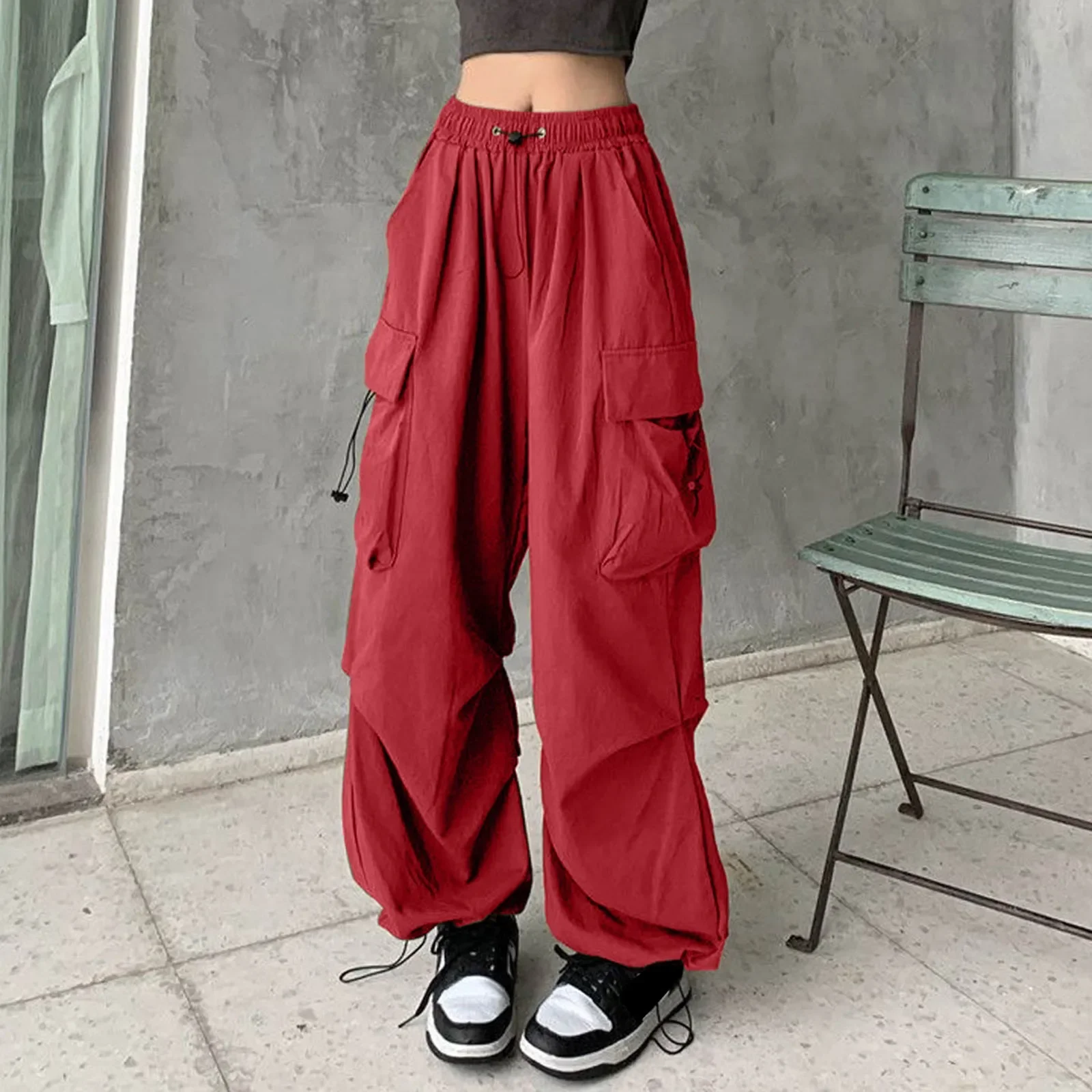 

High Waist Wide Cargo Pants Solid Casual Baggy Pants For Women 2024 Fashion Vintage Women's Youthful Female Trousers Streetwear