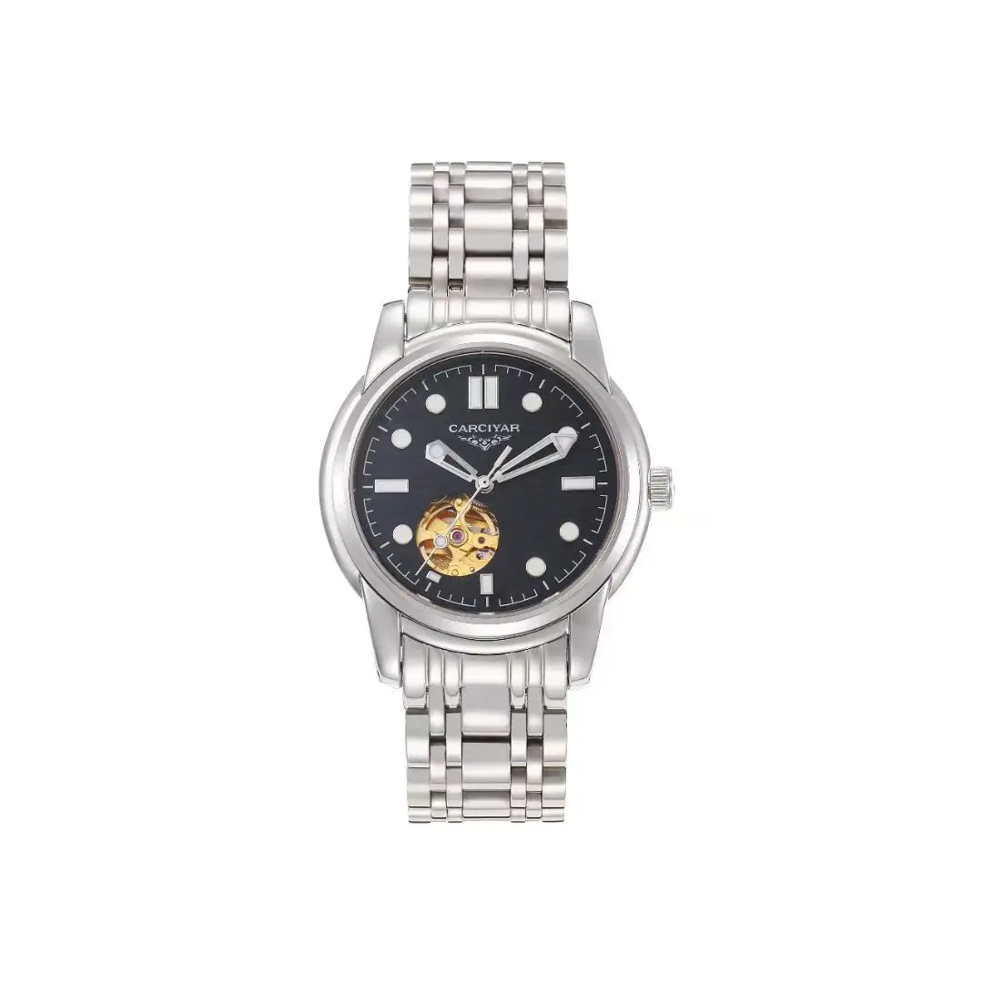 CARCIYAR Men's Mechanical Watch with Japanese Movement, 904L Stainless Steel, World Time, Ultra-Thin Model