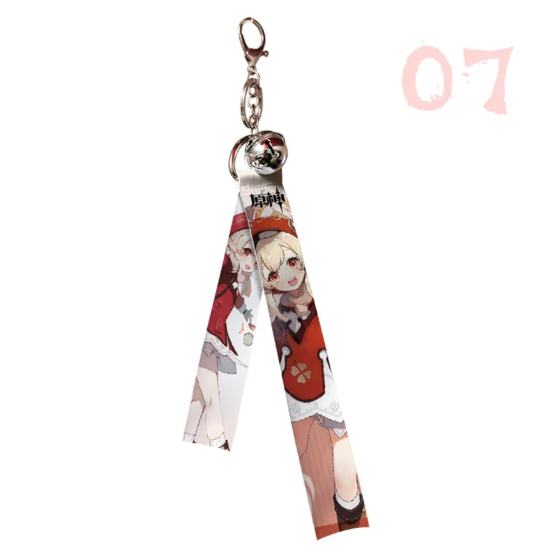 Game Character Genshin Impact Streamer Keychain Baal Klee Ganyu Shenhe Yae Miko Two Sided Fashion Print Webbing Bell Key Chain