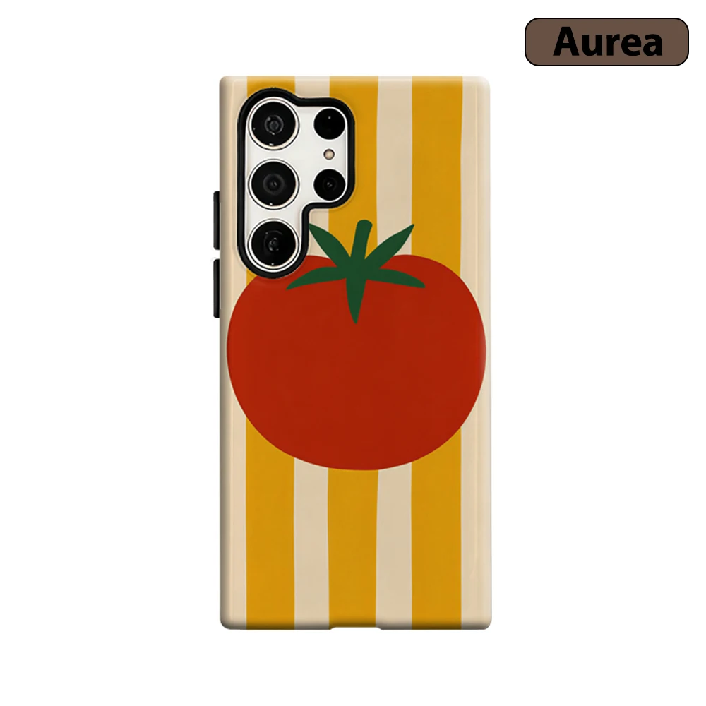 Gelb Gestreifte Tomaten-Handyhülle für Samsung Galaxy S25 Ultra S24 S23 Ultra Plus Stoßfeste Doppelschicht Robuste Rückabdeckung