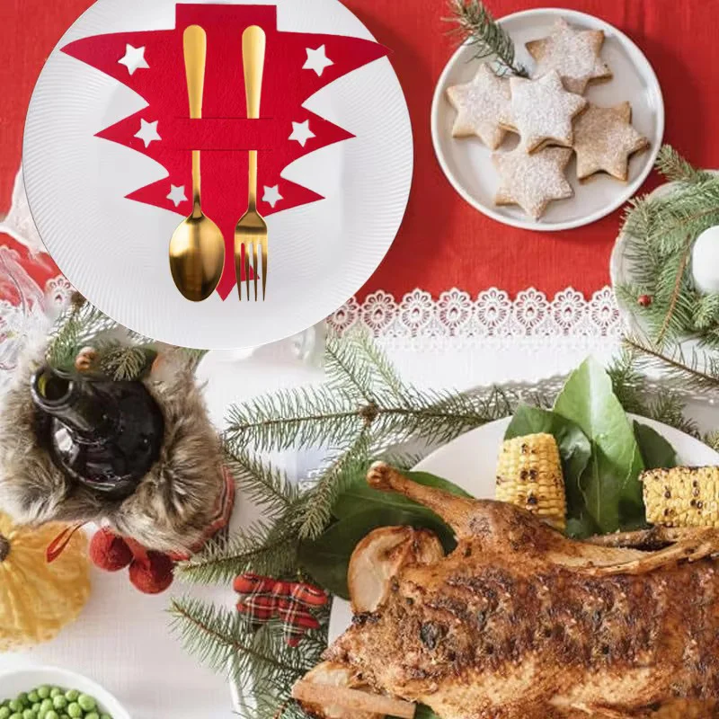 شجرة عيد الميلاد على شكل ورأى أدوات المائدة الحصير نجوم دائم سكين شوكة الوسادة للمنزل عيد الميلاد الجدول زينة الجدول الملحقات #4