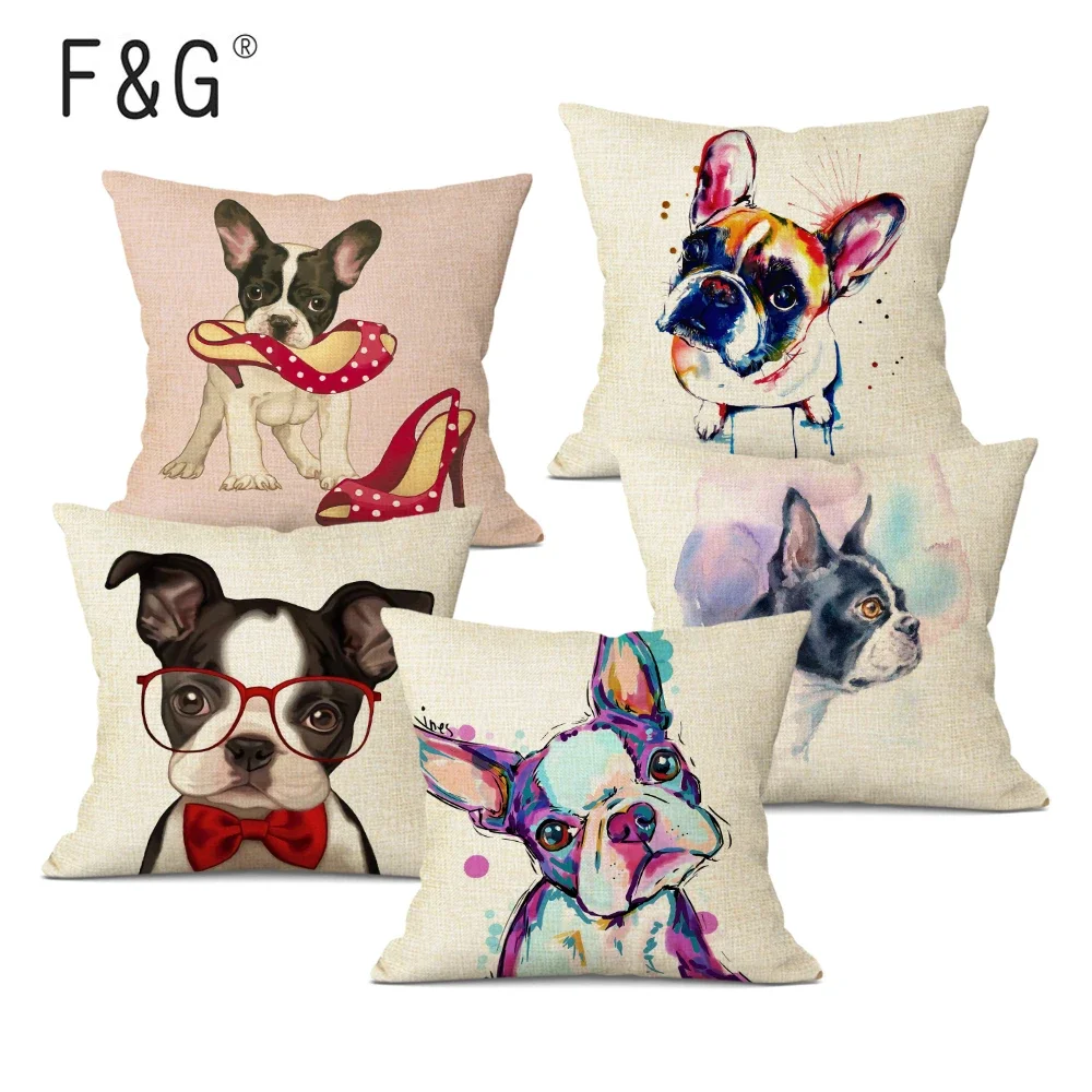 Bulldog Pug Dog Cushion Cover Cute Cartoon Dog Printing Throw Pillow Case for Sofa Home Decor Pillow Covers 45x45CM