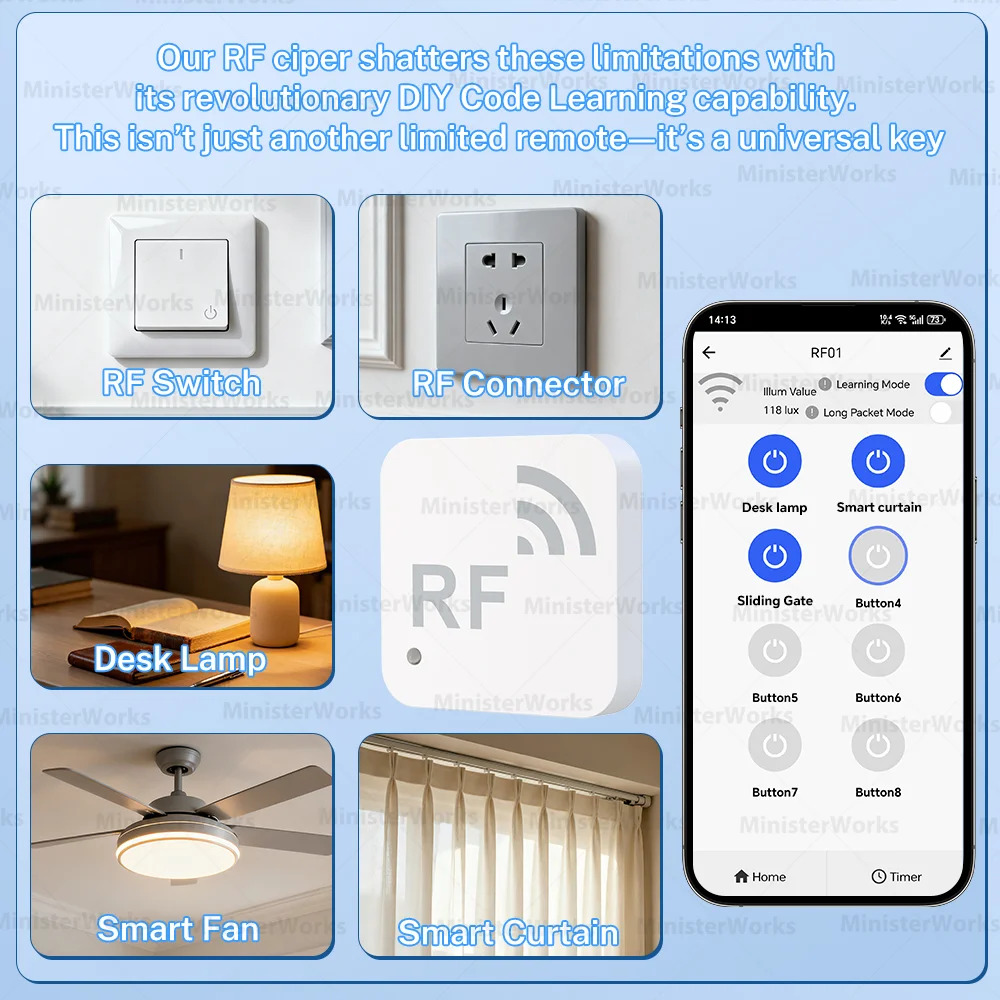 Tuya Smart WiFi Funkfernbedienung RF-Klon- und Kopier-Fernbedienung App-Fernbedienung Geeignet für Fernseher und Klimaanlagen – Detail 6