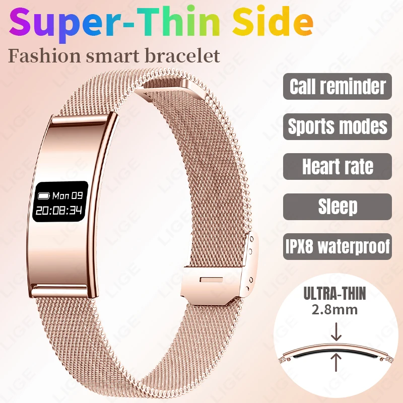 

LIGE 2026 NEW Smart Bracelet Ultra-thin Design Sports Sleep Monitoring Call Reminder Lightweigh Lady Smartwatch For Android IOS