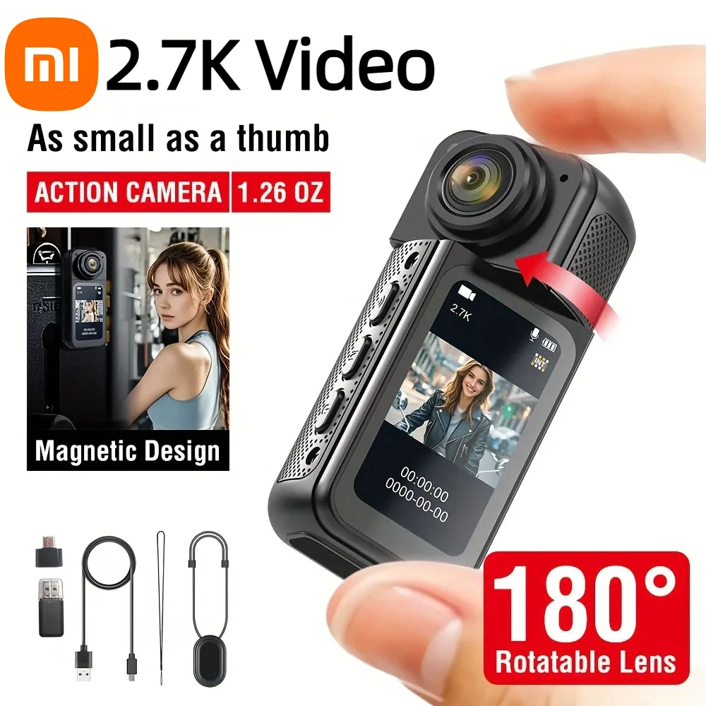 Xiaomi S70 Мини-рекордер 2,7K Экшн-камера на палец Легкий POV с магнитным ремнем 1,47-дюймовый IPS-экран Велосипедная камера для видеоблогов для домашних животных