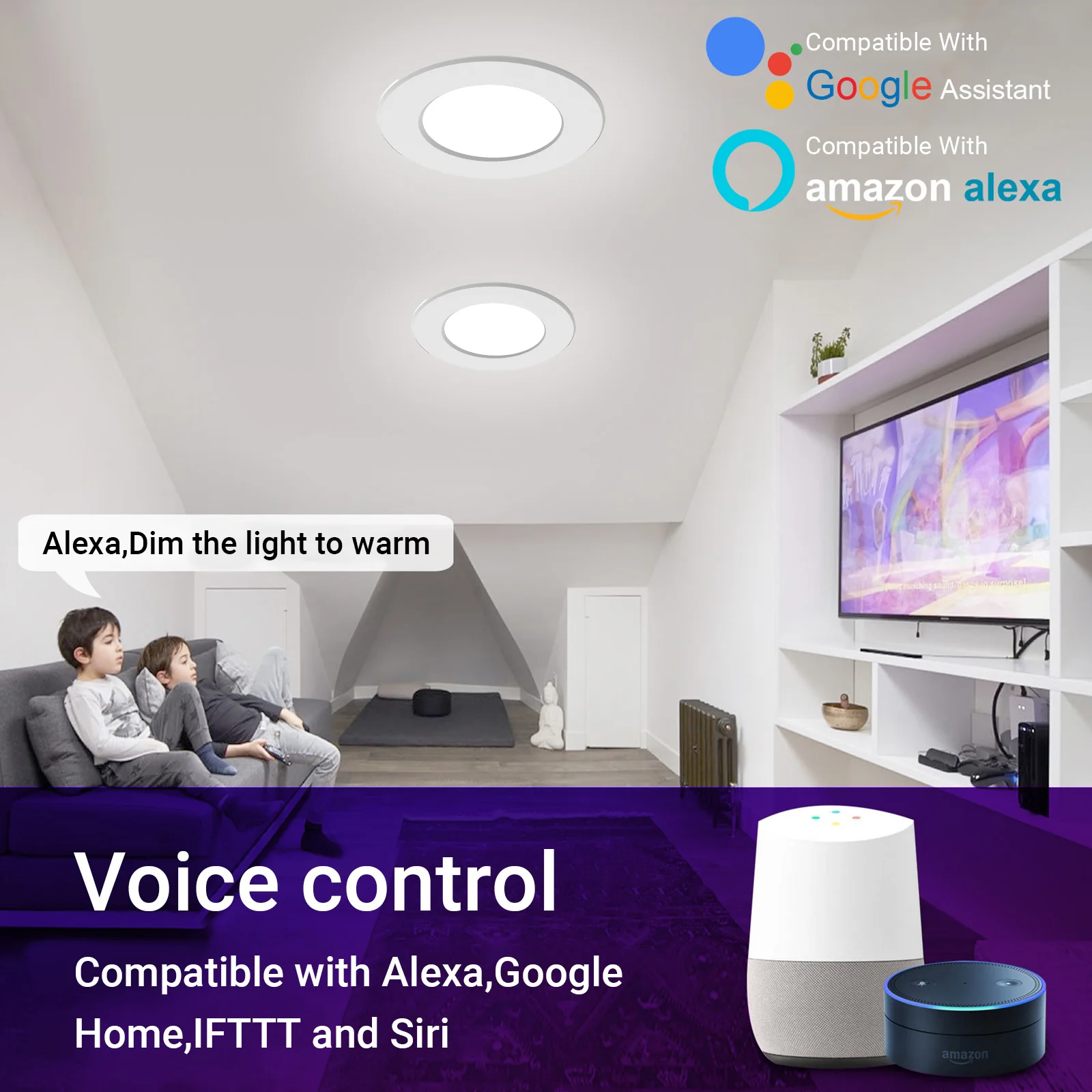 Умный Wi-Fi светодиодный встраиваемый светильник 5 Вт для Bluetooth RGBCW, меняющий цвет, потолочный светильник с регулируемой яркостью, совместимый с Alexa и Google