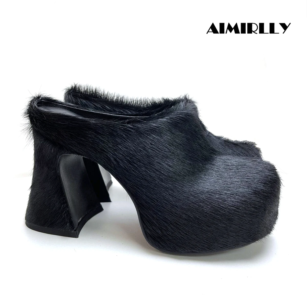 

Fashion Women's Round Toe Platform Mules Chunky High Heel Backless Slippers Furry Sandals Slip On Thick Sole Casual Shoes