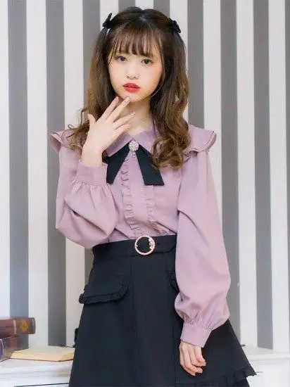 Original Pink Purple Colorless Difference ROJITA Long Sleeve Shirt Tomorrow Who Is My Girlfriend Lolita Polyester Fiber
