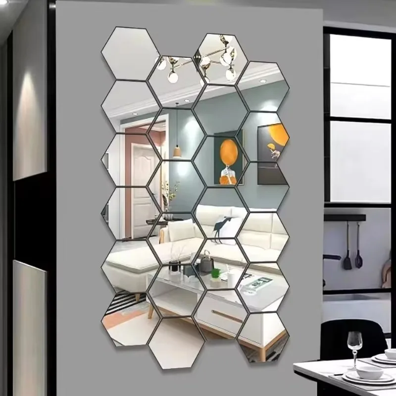 

6/12pcs 3D Hexagon Acrylic Mirror Wall Stickers - Self-Adhesive DIY Decor for Living Room, Bedroom, Bathroom & TV Background