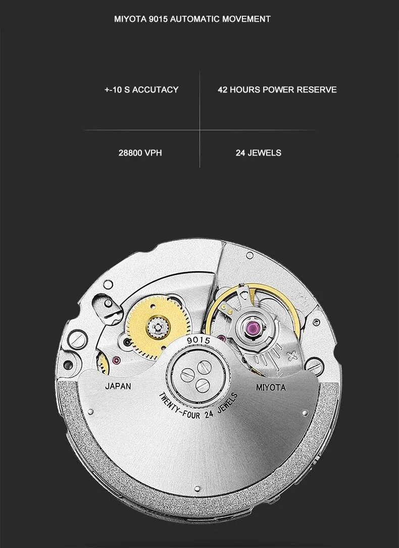 BORMAN Мужские автоматические часы 40 мм Механические наручные часы Ультратонкие 10 мм 5 бар Водонепроницаемые сапфировое зеркало Светящиеся Miyota 9015