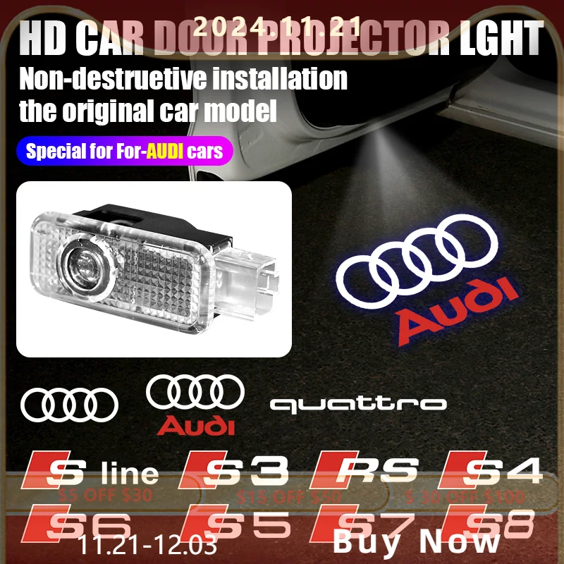 2pcs Led Car Door Welcome Lights for Audi A1 A3 8P 8V A4 A5 A6 A7 A8 Q3 Q5 Q7 Q8 S3 S4 C7 C6 B9 A4L Sline TT Logo Projector Lamp