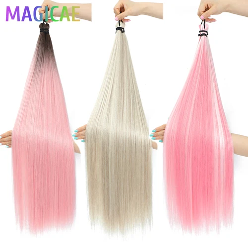 Imagen 1 del producto 3 uds 28 pulgadas 300 gramos recto Rubio Rosa Ombre Arco Iris trenzas de ganchillo extensión de cabello mechones sintéticos de alta temperatura