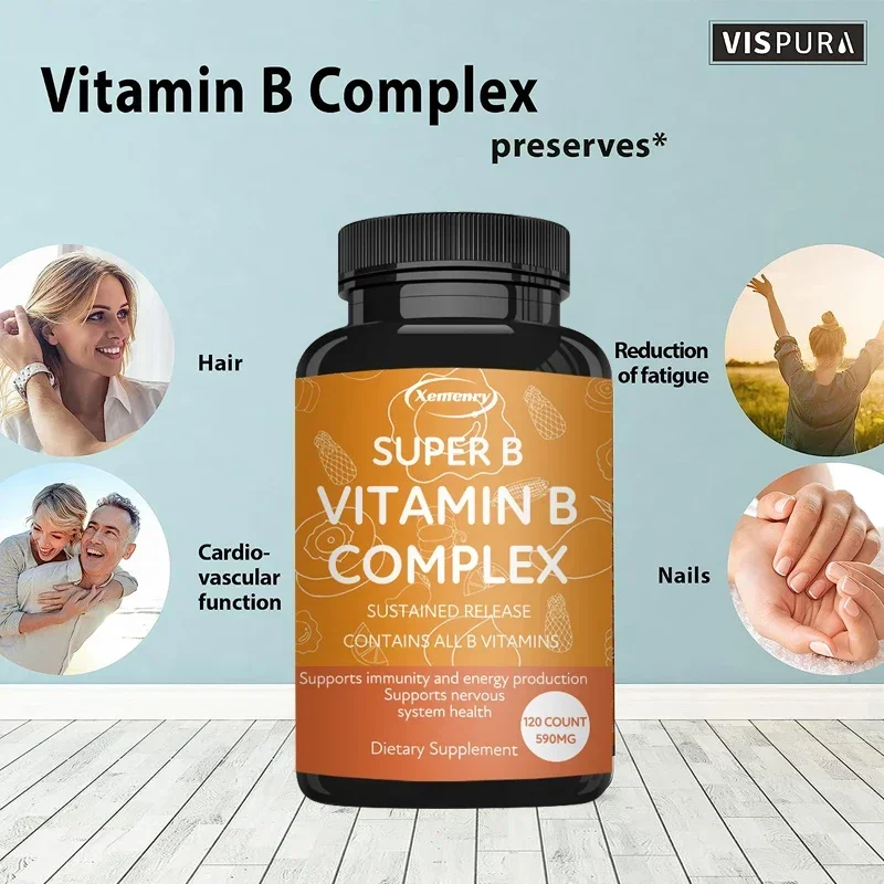 Suplemento complejo de vitamina B de primera calidad, ayuda a la digestión y libera energía, apoya la salud de la piel y los ojos, 120 cápsulas