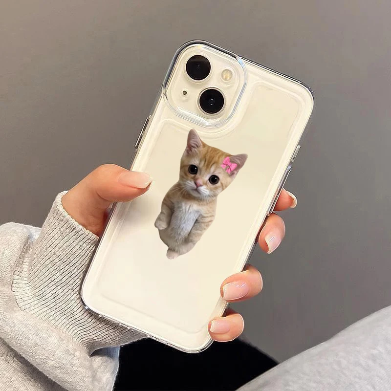 핑크 리본 작은 오렌지 고양이 투명 폰 케이스 샤오미 레드미 노트 14 13 12S 12 11 프로 플러스 4G 5G 14C 13C 소프트 클리어 커버