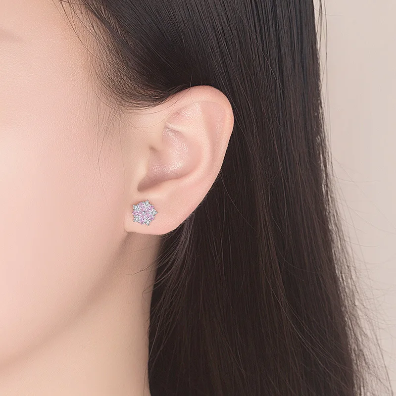 Real 925 Sterling Silver Woman\'s High Quality Fashion Jewelry Crystal Flower Hoop Earrings New XY0221