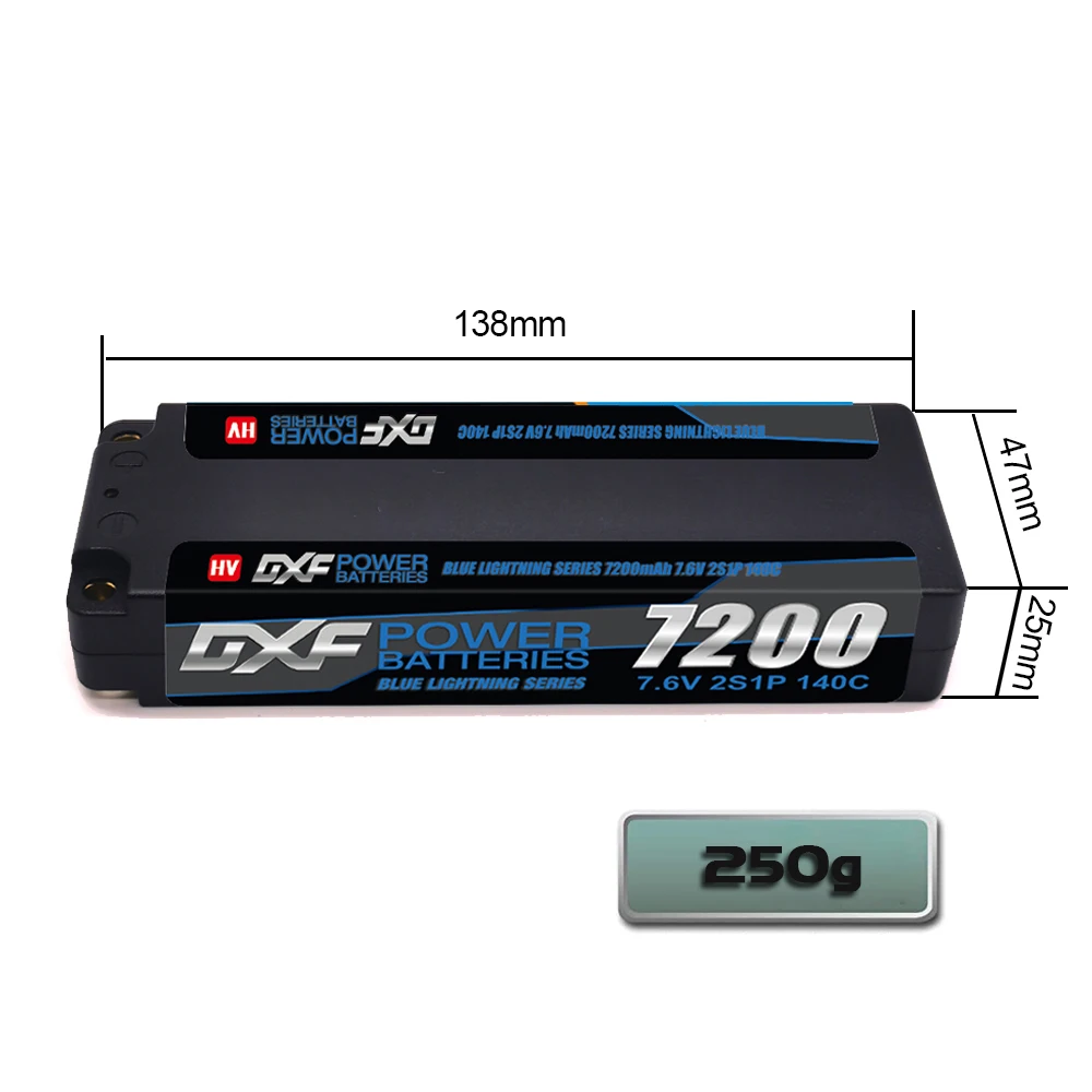 DXF 2S Lipo Battery 7.6V 140C 7200mAh 5mm T Plug Hardcase For 1/10 Buggy Truggy Offroad Boat Car Boat Truck RACING Helicopter