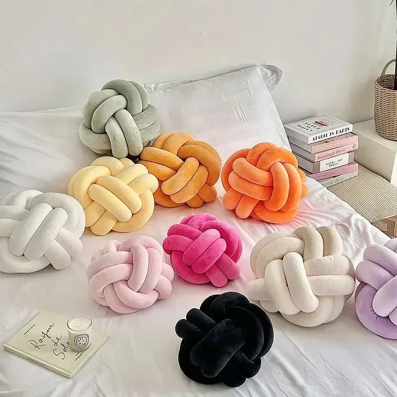 

Handmade Art Deco Striped Knot Pillow Soft Knot Ball Pillows Round Throw Pillow Modern Cozy Decor Plush Pillow Throw Knotted
