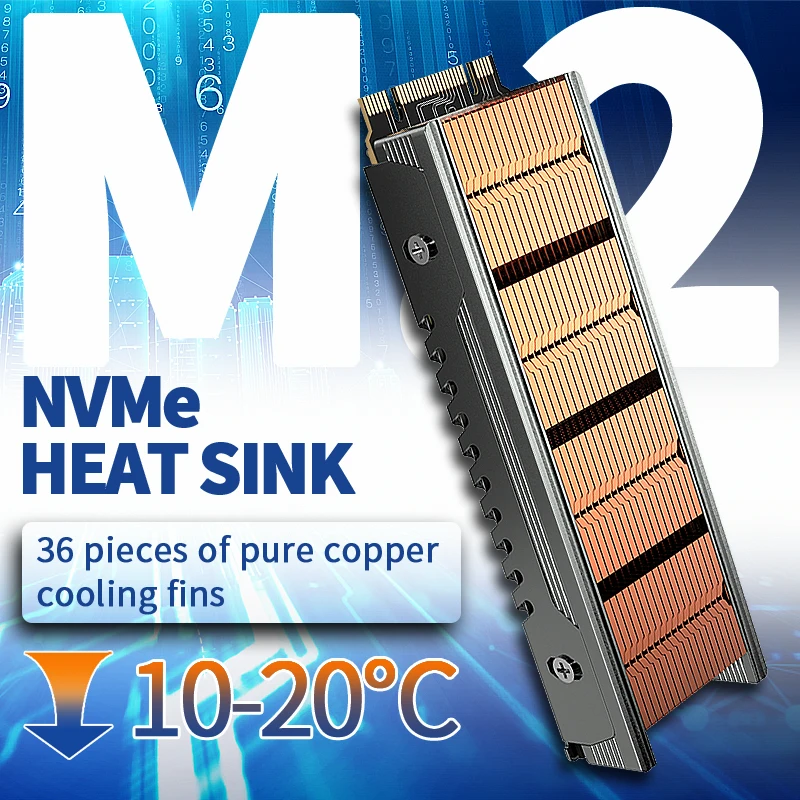 M2 SSD Heatsink M.2 NVMe 2280 Cooling Pure Copper SSD Heat Sink with Thermal Pad