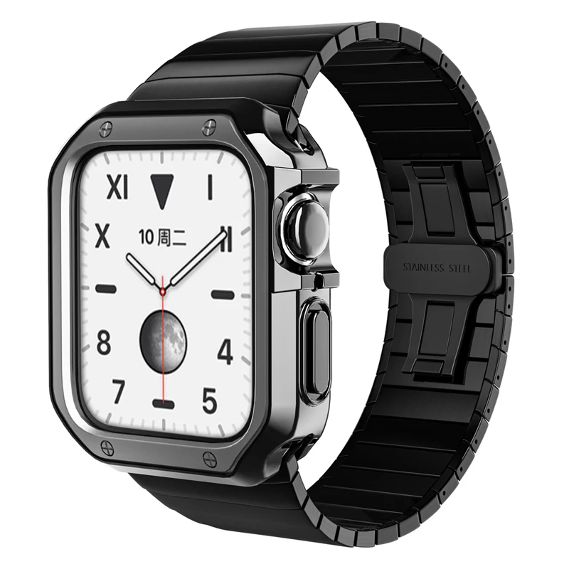 Metal Stainless Steel Strap For Apple Watch Band 45mm 41mm Soft TPU Protective Case For iWatch 9 8 7 6 5 4 3 SE 44mm 42mm 40mm