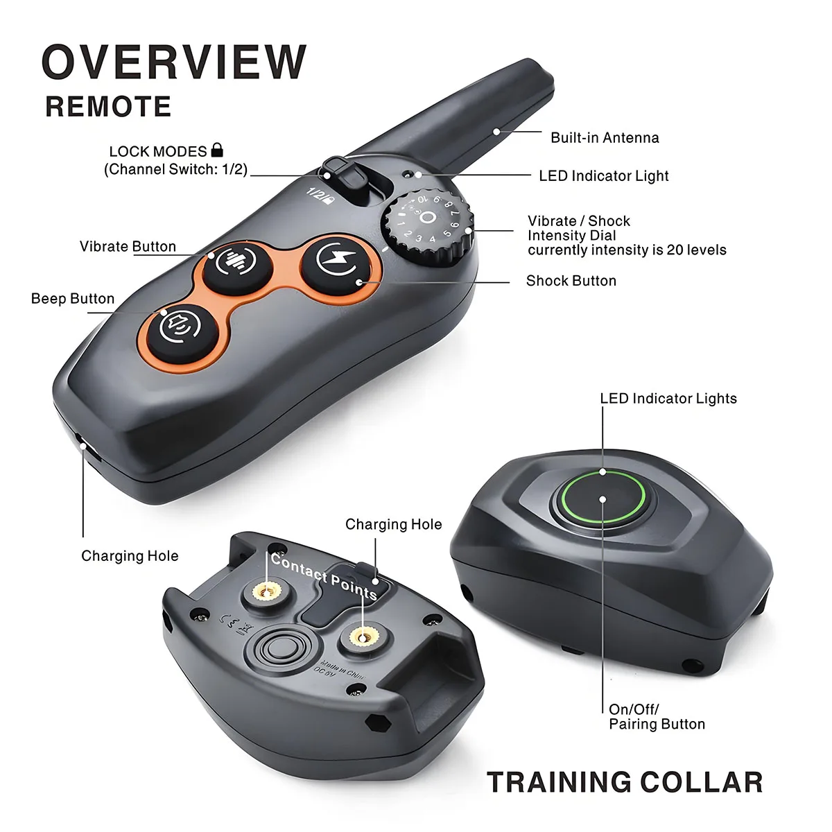 

Dog Training Collar with Remote1300ft, IPX7 Waterproof Dog E-Collar with 3 Training Modes Safe Lock for Small Middle Large Dogs