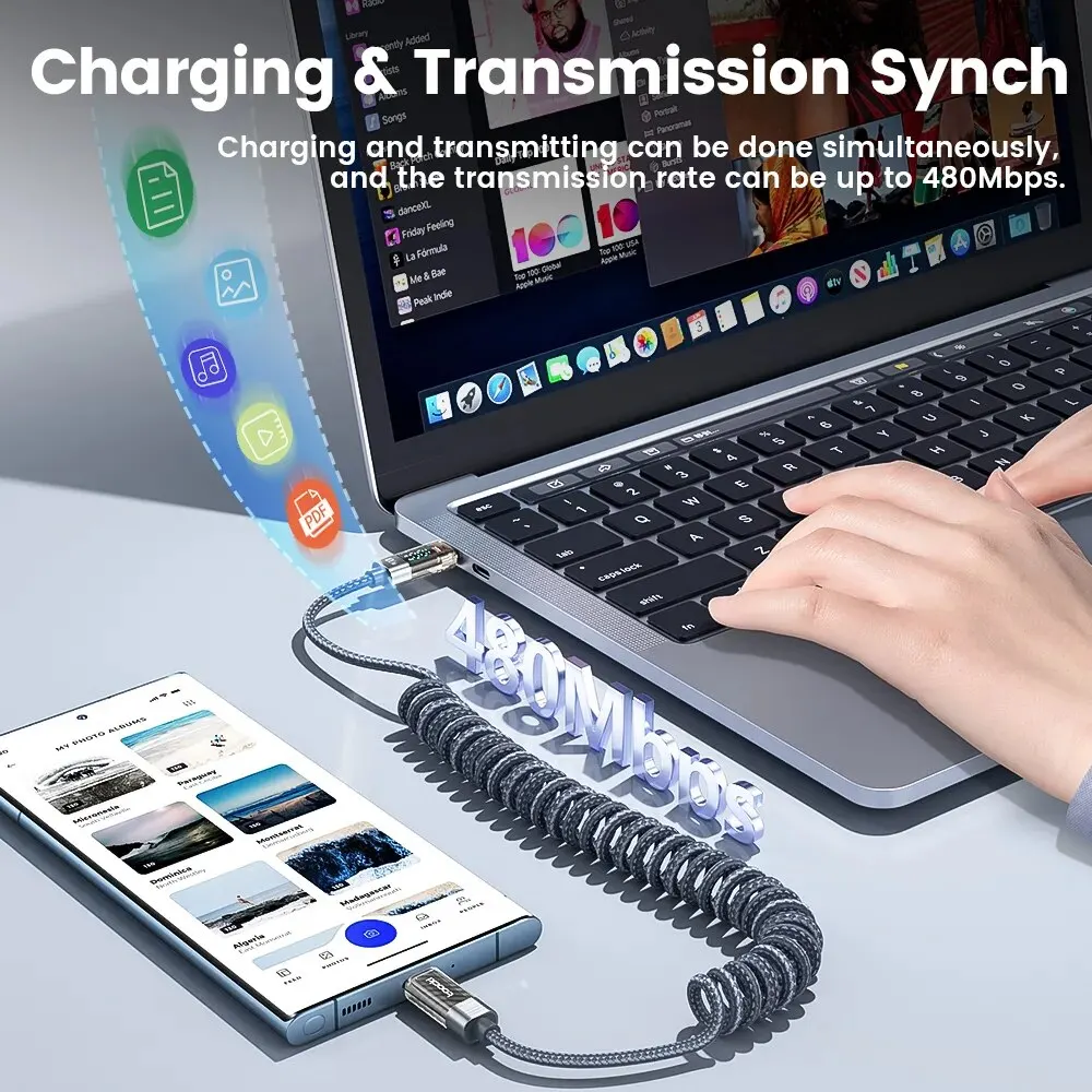 Toocki Type C to Type C Cable 100W Display Fast Charging Charger USB C to USB C Transparent PD Cable For IPhone15 Xiaomi Macbook