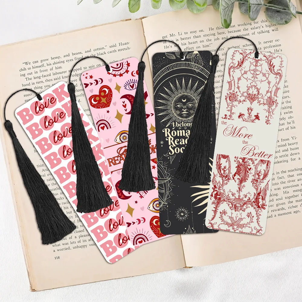 4PCS Romance Book Lover Tassel Bookmarks Cute Pink Aesthetic Bookmark Set, Vintage Retro Reader Birthday Gifts for Women Girls