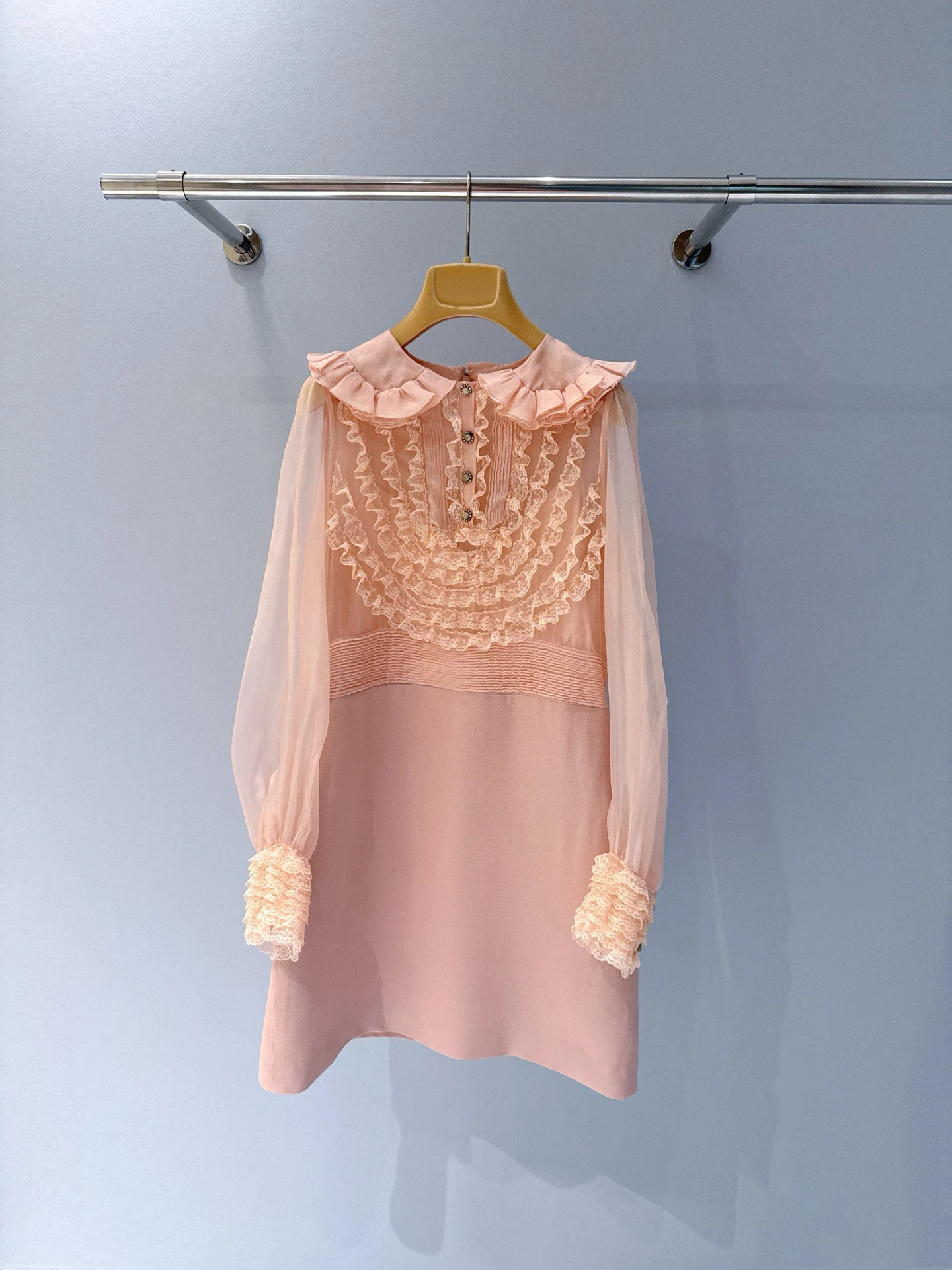 EVACANDIS Women New Solid High Quality Silk Wool Peter Pan Collar Luxury Mini Dress Vintage Sweet Elegant Bohemian Puff Sleeve