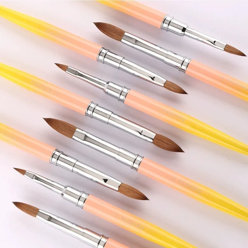 1個入り イエローハンドル コリンスキー毛 ネイルアートブラシ アクリル UVジェル カービングペンブラシ 液体パウダー DIY ネイルペイント 描画ツール