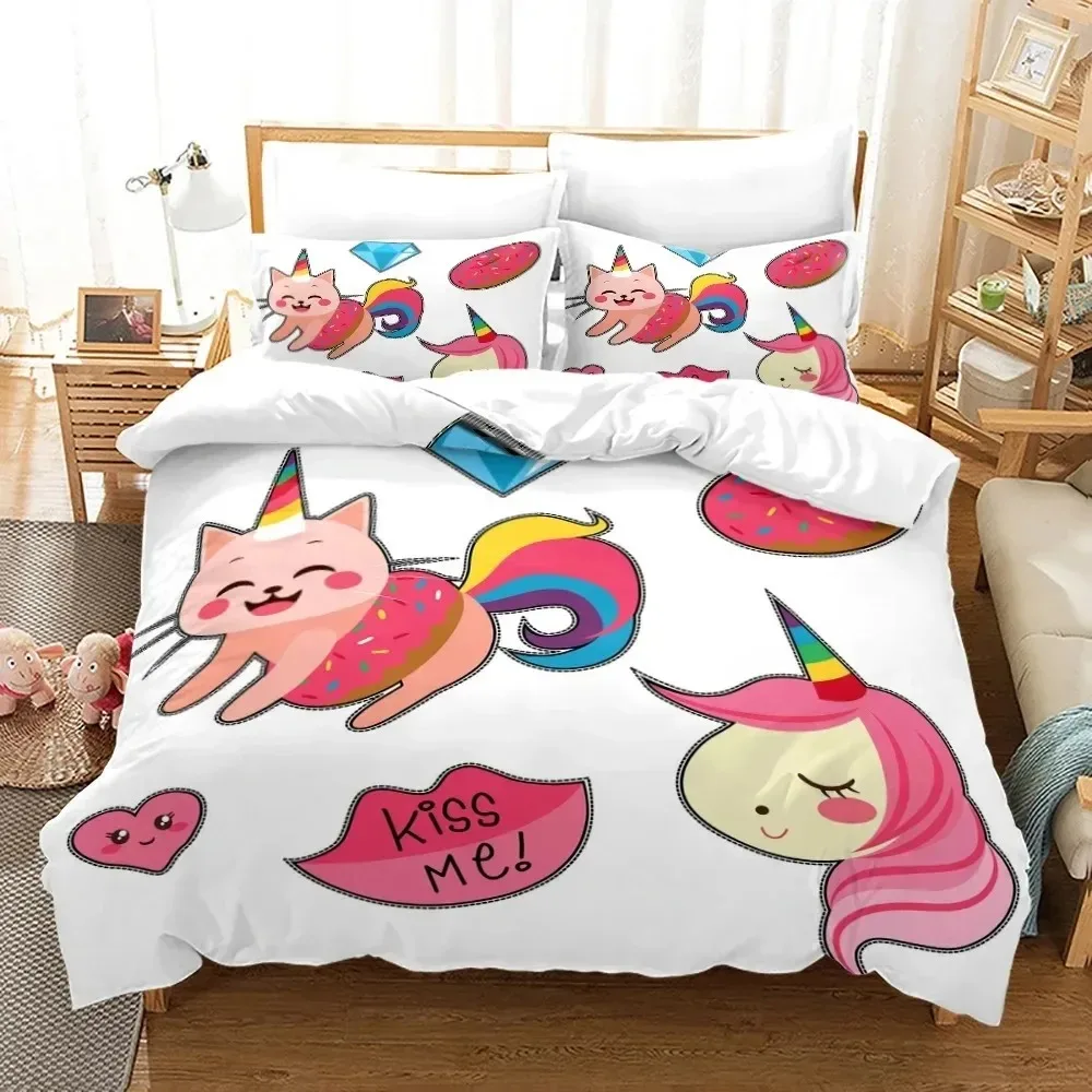 Set Sprei 3D Motif Kucing Lucu, Selimut, Sarung Bantal, Dekorasi Rumah, Ukuran Single, Double, Twin, King, Queen
