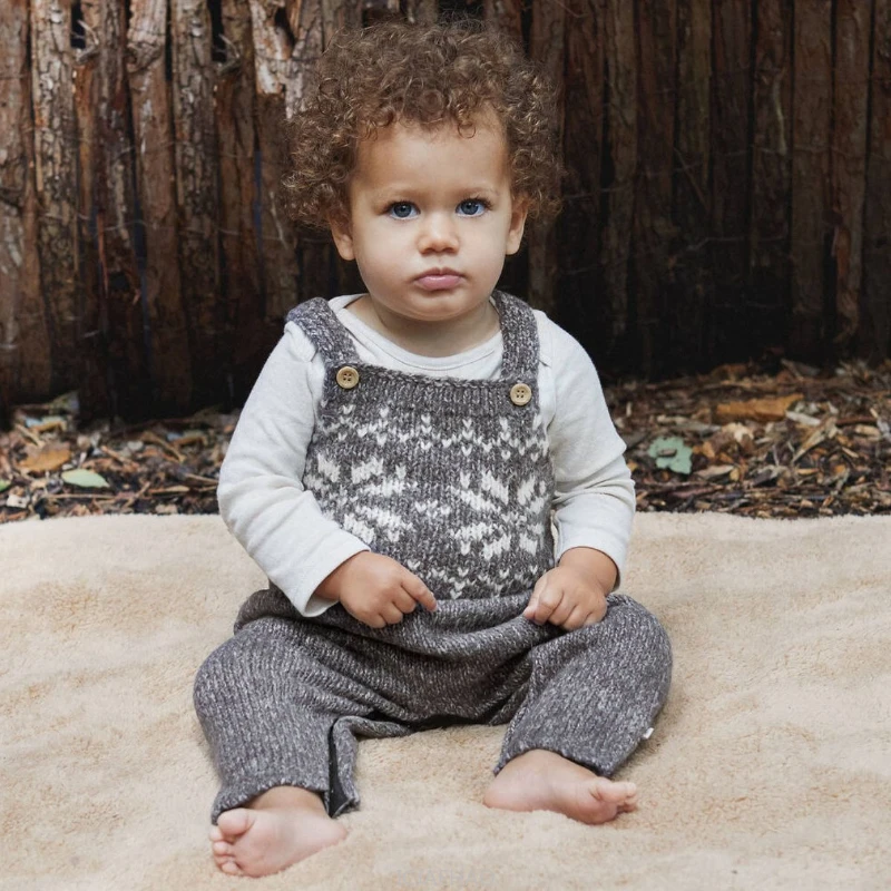 2025 New Clothes Matching Winter Baby Overalls Thick Snowflake Knit Gray Jumpsuit Costume Children Warm Suspenders Kids Romper