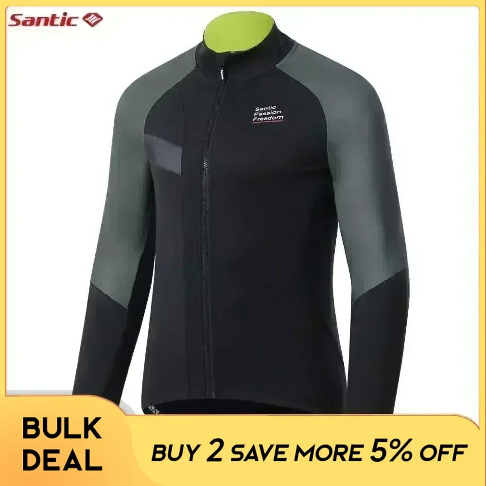 Santic Men's Cycling Jackets Autumn Winter Windproof Outdoor Bicycle Sports Clothing Thermal MTB Road Riding Long Cycling Jersey